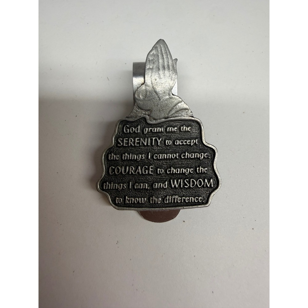 Vintage Camco Serenity Prayer Visor Clip PrayingHands PewterCar Accessory Silver
